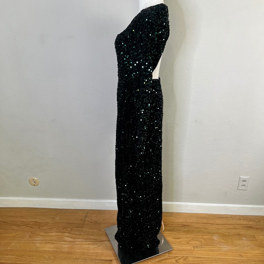 Lulus Maxi Dress Rhonna Size Medium Green Sequin Velvet Mermaid Open Back New - Picture 3 of 9